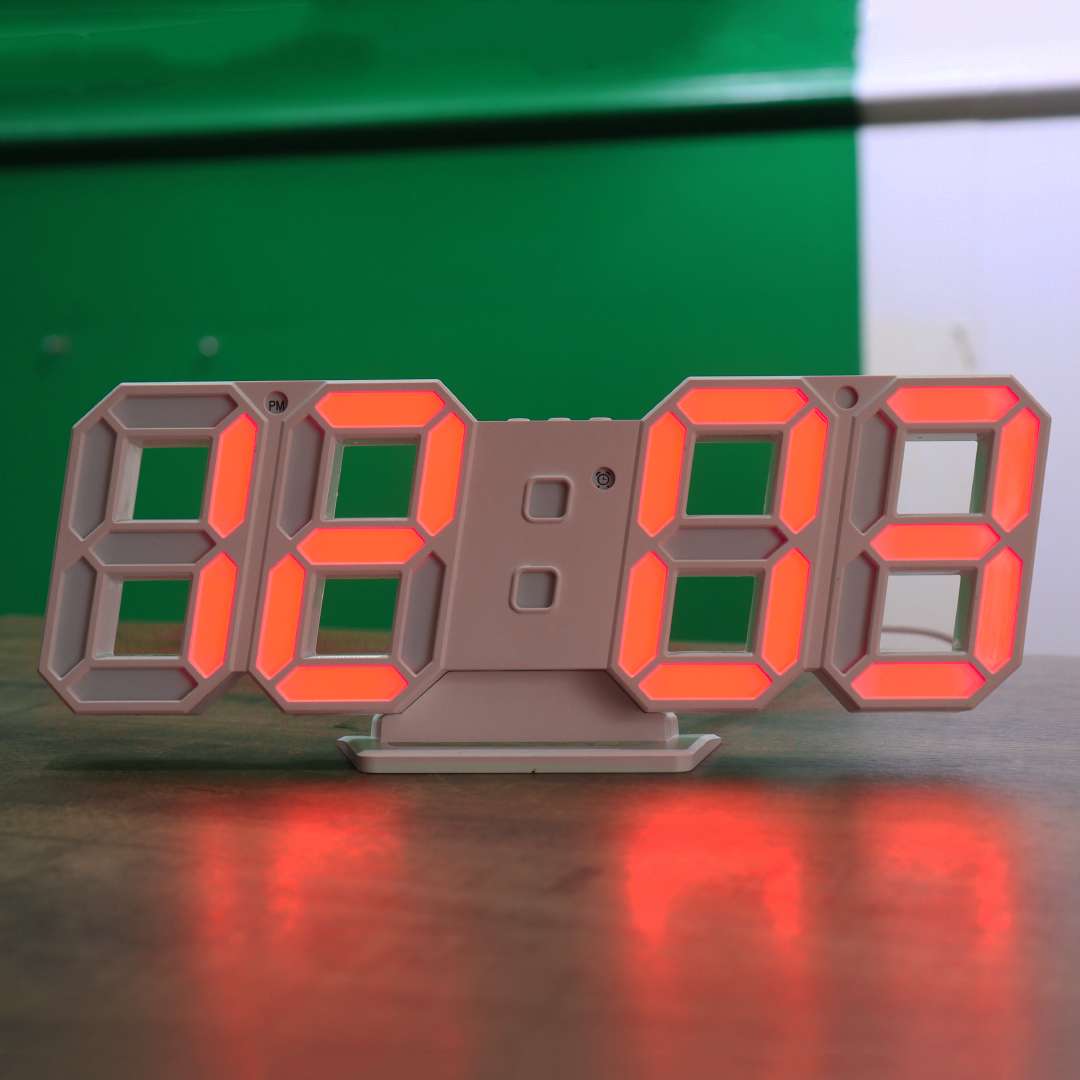 3D LED Digital Wall Clock With Red Display