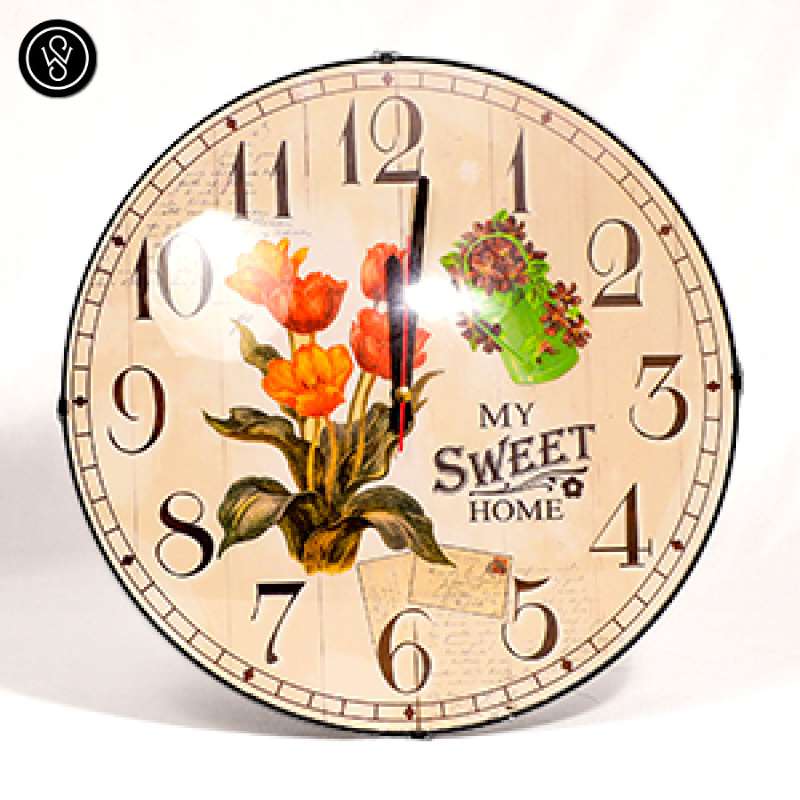 round wall clock with beautiful flowers