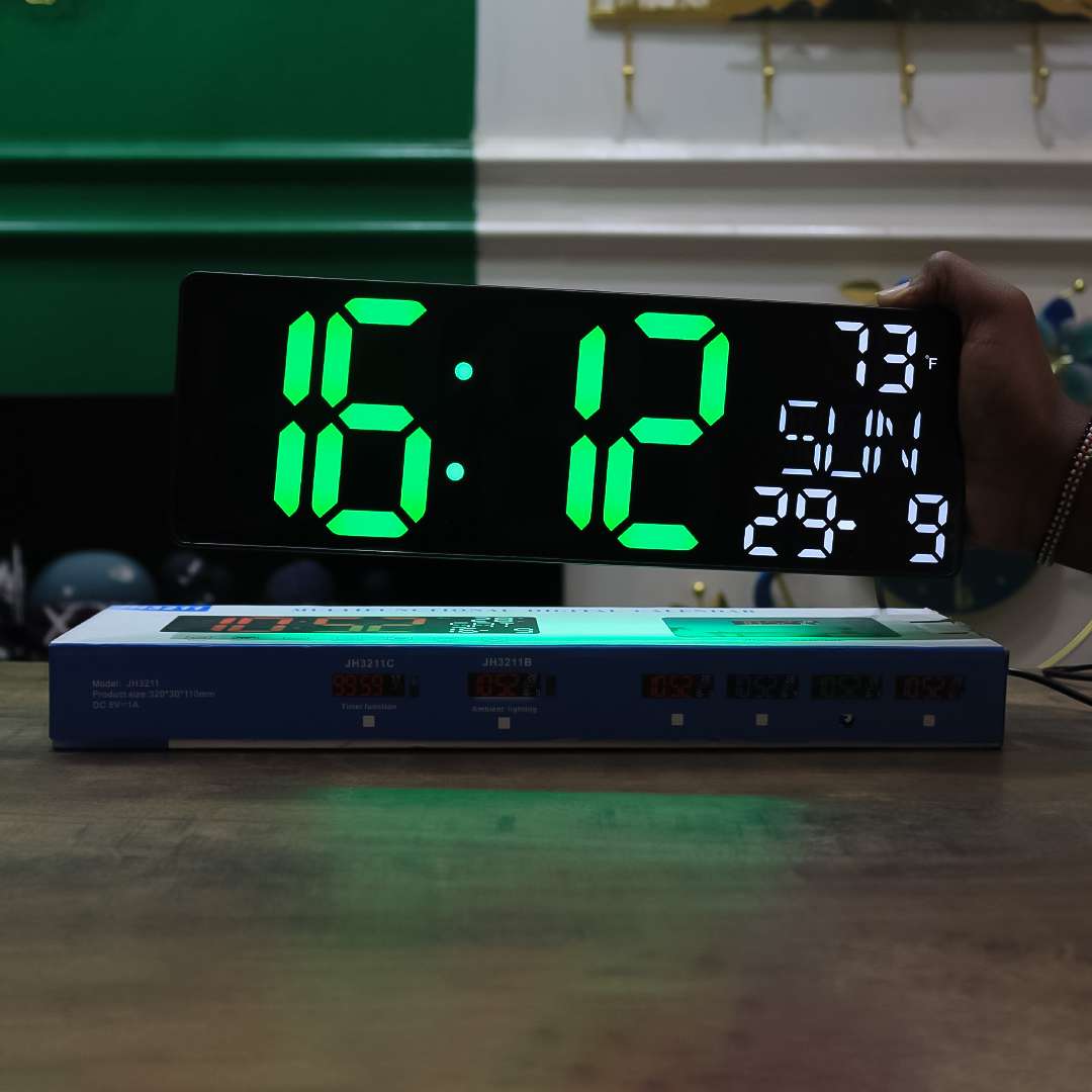 green LED digital wall clock