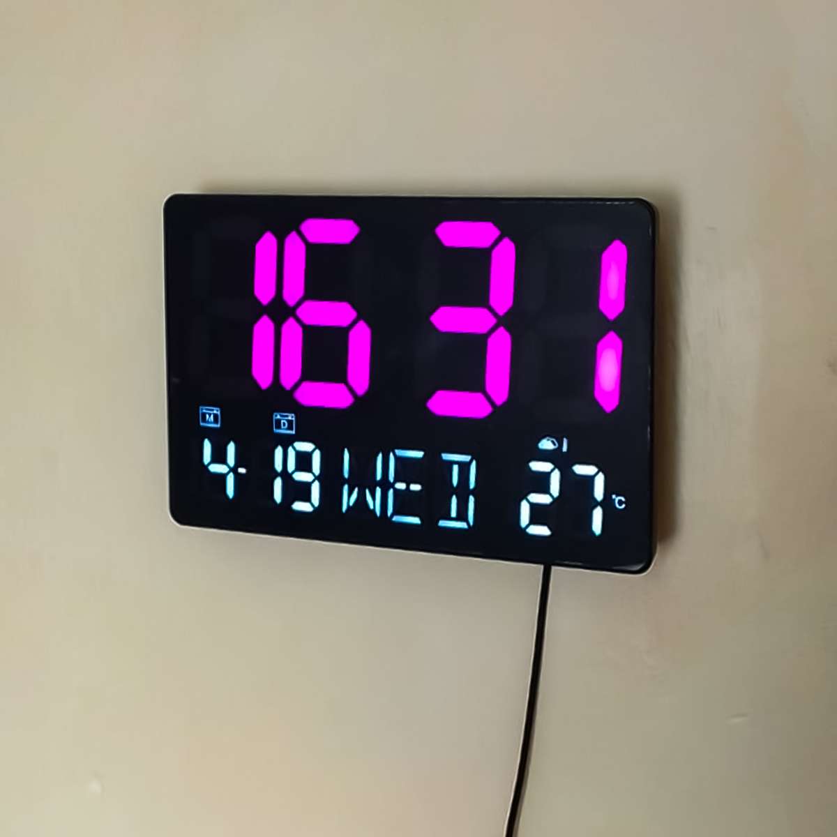 warm magenta and cool cyan-blue LED Digital Clock