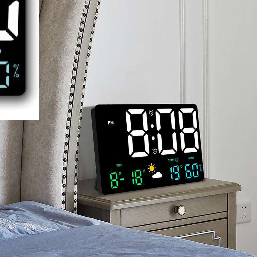 multifunction display LED clock with weather icons