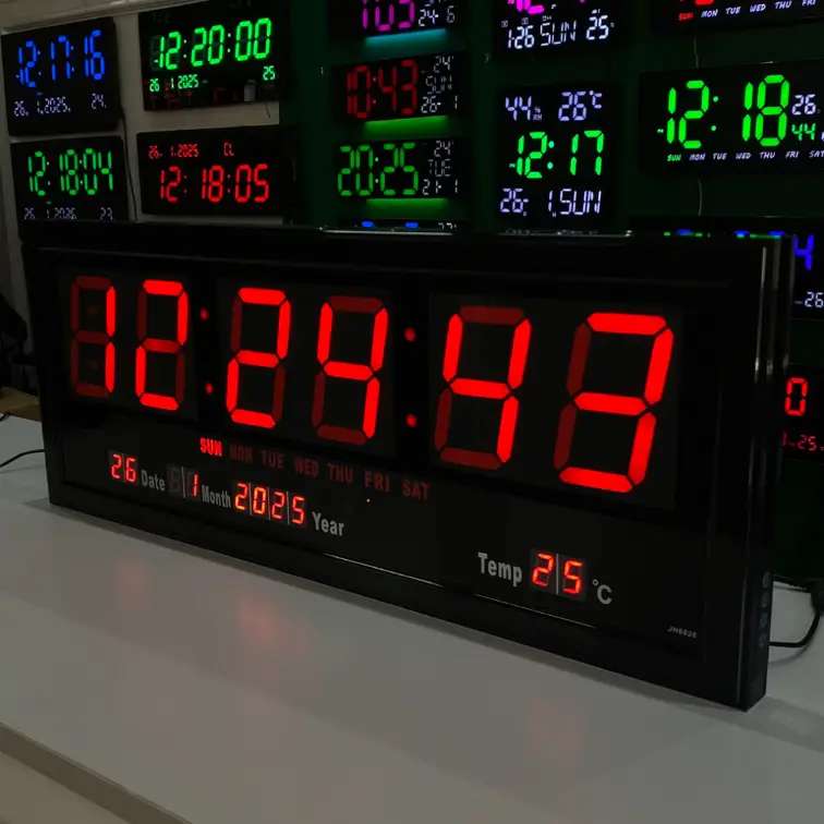 Extra Large Red LED Digital Calendar Clock – Bold Time, Date & Temp ...