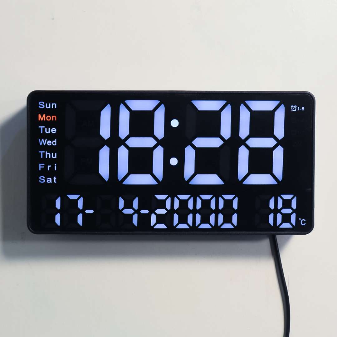 Brilliant White LED digital wall clock with calendar