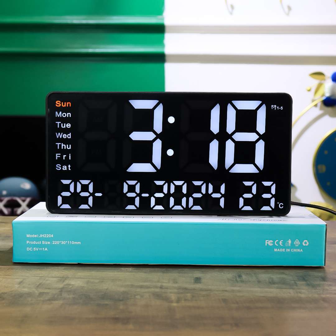 Brilliant White LED digital wall clock with calendar